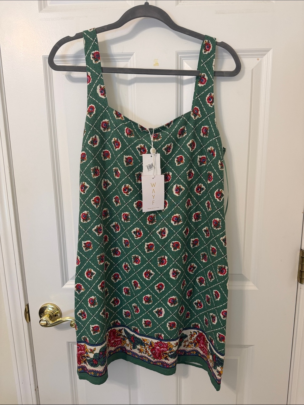 Wayf Green Floral Diamond Border Tank Dress NWT Medium